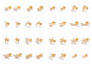 Stud Earrings Canner 2pcs Cubic Zirconia Flat Back Piercing Lage 925 Sterling Silver voor vrouwen Labret Lip Earring Jewelry4919962