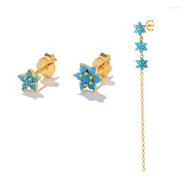 Stud -oorbellen Canner 3 stcs/set turquoise bloem 925 stelende zilveren vergulde kettingoor voor vrouwen piercing oordingen sieraden cadeau