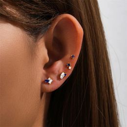 Stud Earrings Canner 4pcs Set 925 Sterling Silver Classic Blue Sapphire for Women 18K Gold Ins Fine Jewelry Party Gift