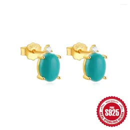 Stud Earrings Canner 925 Sterling Silver Turquoise Zirkon voor vrouwen 18K Gold Simple Luxury Ins Fine Jewelry Party cadeau