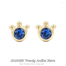 Stud Earrings Canner 925 Sterling Silver Blue Zicon Crown Women Classic Shining Cz Small voor mini -oren studs Fijne sieraden