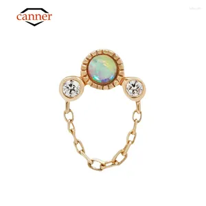 Boucles d'oreilles goujon conservatrices S925 Sterling Silver Zircon Opal Chain de chaîne de filetage Piercing Boucle d'oreille pour femmes Cadeaux de bijoux cartilage 1pc