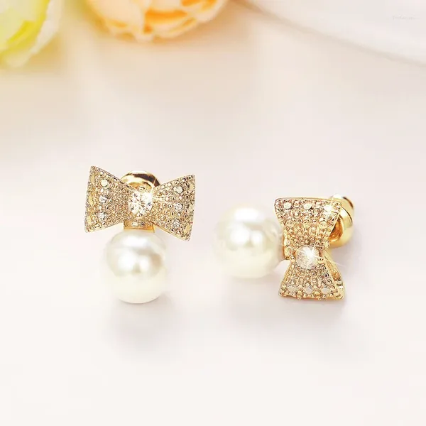 Boucles d'oreilles CAOSHI Dainty Bowknot Lady Accessoires de fiançailles avec des bijoux en perles simulées de zircone éblouissantes pour la fête de mariage