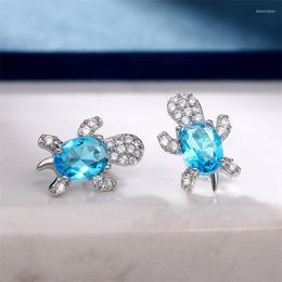 Boucles d'oreilles CAOSHI tortue délicate pour les femmes éblouissant bleu zircone accessoires fête conception exquise cadeau déclaration bijoux