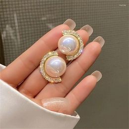 Boucles d'oreilles Caoshi Korean Style Imitation Pearl Pavé Tiny Crystal Stone for Women Girls Wedding Party Bijoux Cadeaux