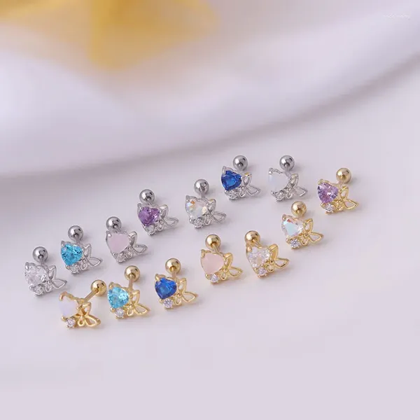 Boucles d'oreilles Cartilage oreille os pour femmes 1 pièce en acier inoxydable coeur Zircon papillon mode coréenne vis goujons Piercing bijoux