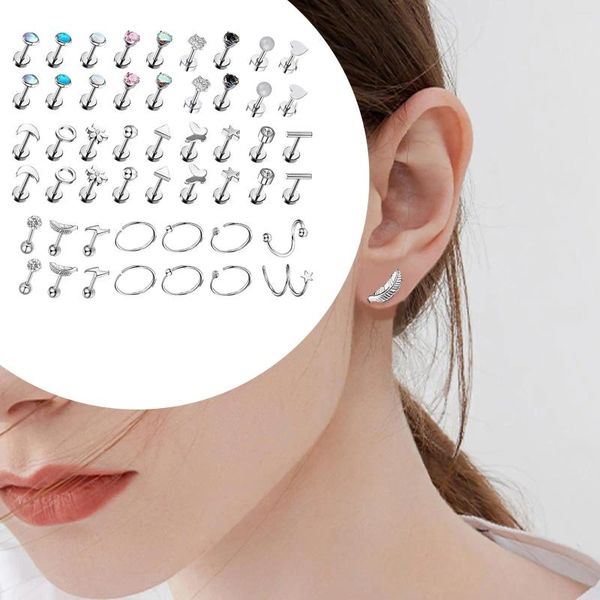 Pendientes de tuerca para cartílago, aro para oreja, hueso, corazón, estrella, triángulo, flor, Luna, nariz, conjunto de joyería para Piercing