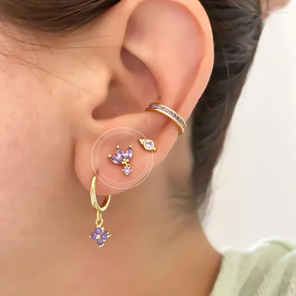 Boucles d'oreilles CCFJOYA 925 SERRING SILP PURPLE Zircon CZ Small For Women Girls Gold Couleur Piercing