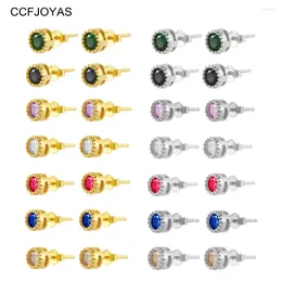 Boucles d'oreilles CCFjoyas 7/14 paire / set 925 Sterling Silver Multicolor Mini Round Zircon Earge de boucle d'oreilles