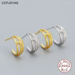 Boucles d'oreilles CCFJOYAS en argent Sterling 925, couleur or, trois couches en forme de C pour femmes, Simple Ins Star Zircon 2024