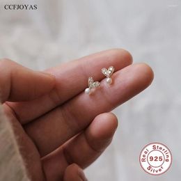 Boucles d'oreilles CCFJOYAS 925 en argent Sterling pavé de Zircon en forme de coeur pour fille Mini perle mignonne bijoux fins