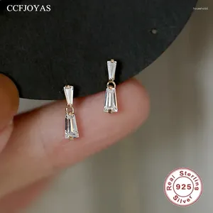 Boucles d'oreilles CCFJOYAS 925 en argent Sterling géométrique clair Zircon pour les femmes Mini mignon exquis petit bijoux de mode