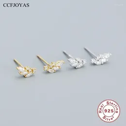 Stud -oorbellen ccfjoyas Simple Ins Clear Crystal Zirkon 925 Sterling Silver Fashion Leaf -vormige mini schattige studs Piercing sieraden