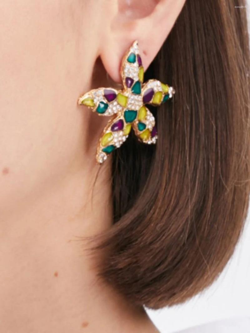Stud Earrings Celebrities Same Style Retro Enamel Colored Rhinestones Starfish Elegant And Fashionable Unique Niche