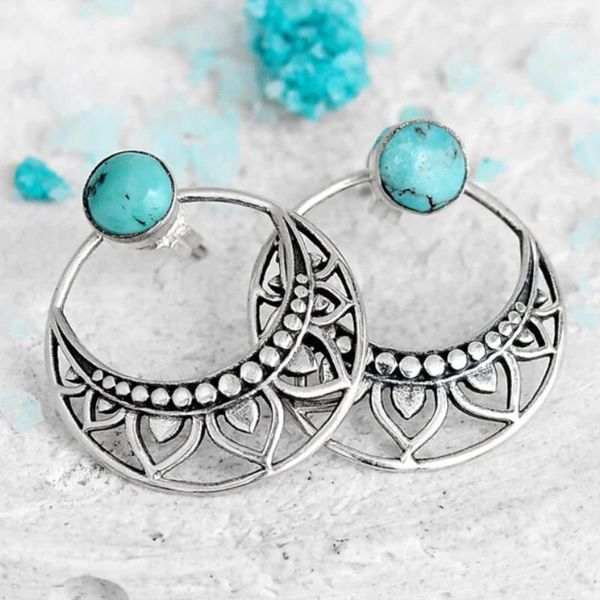 Aretes Diseño Celta Turquesa Delantero Trasero Boho Ear Jacket Para Mujer Bohemio Par De Accesorios Gitano