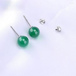 Stud -oorbellen Chalcedony Ear Nails Ruby Emerald Agate en Silver Color Ornaments Ball Girl