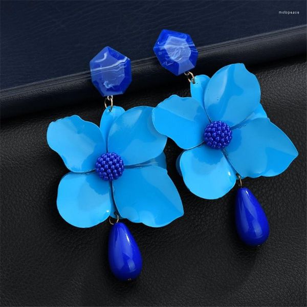 Pendientes de tuerca, abalorio de 6 colores, flor de Metal grande para mujer, cuentas de gota Vintage, pendientes largos de acrílico, joyería de moda, precios al por mayor