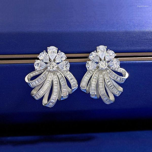 Boucles d'oreilles breloque Bowknot Lab diamant boucle d'oreille réel 925 en argent Sterling promesse mariage pour les femmes bijoux de fête de mariée