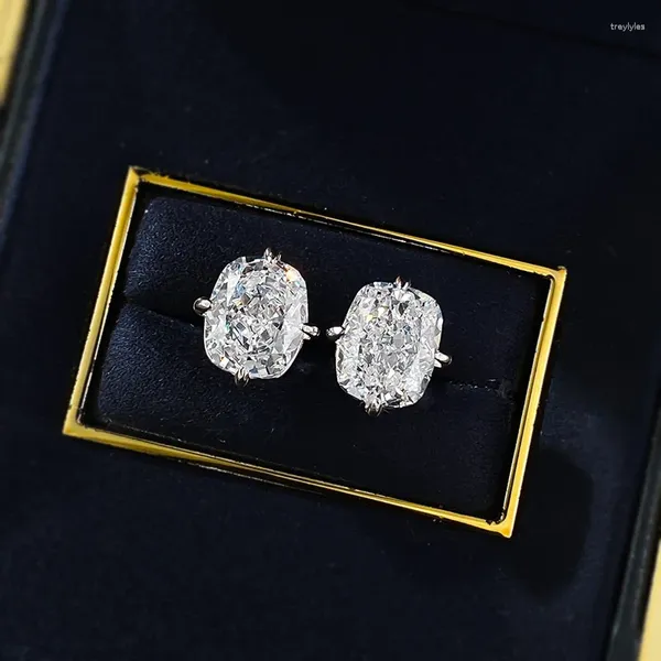 Pendientes de tuerca con dije de cojín para mujer, pendiente de diamante de moissanita de 3ct, Plata de Ley 925 auténtica, promesa de boda, joyería de fiesta