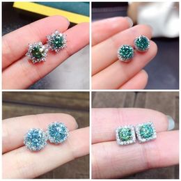 Stud -oorbellen Charm Groen Moissanite CZ Earring Real White Gold Gevulde sieraden Betrokkenheid Wedding For Women Bridal Gift