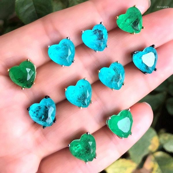 Pendientes de tuerca con forma de corazón para mujer, piedra de fusión verde y azul, joyería de moda chapada en Color dorado, pequeño amor