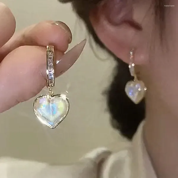 Pendientes de tuerca con dije de corazón de perla chapado en temperamento, oro Real de 14K, sirena dulce, accesorios de joyería de lujo exquisitos, colgante