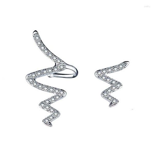 Boucles d'oreilles à clous pour femmes, plaqué argent, exquis, Micro incrusté de CZ asymétrique, bijoux serpent, cadeaux