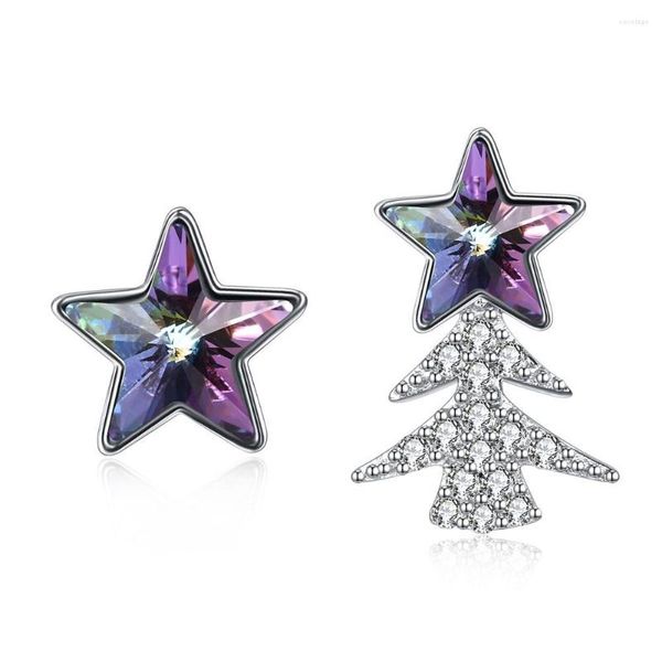 Pendientes de tuerca con abalorio para mujer, plata de ley 925, cristales asimétricos, árbol de Navidad, estrella para mujer, joyería de fiesta