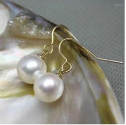 Pendientes de tuerca encantadores de 10 a 11 mm, perla blanca redonda del Mar del Sur, joyería fina de 14 quilates, joyería fina, fabricación de joyas