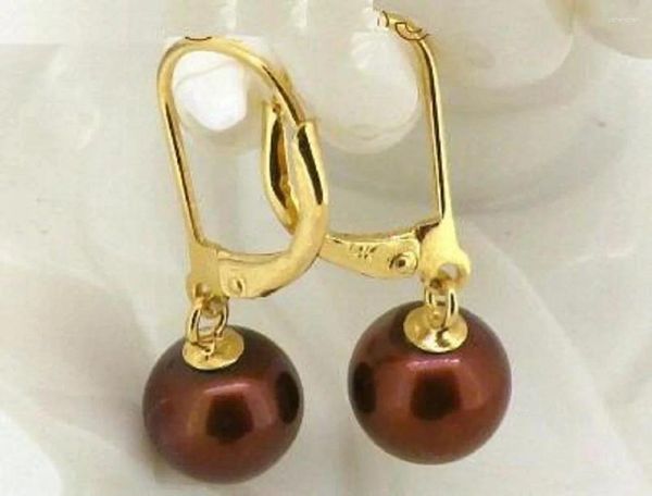 Boucles d'oreilles charmantes en perles de chocolat des mers du sud, 9-10mm, 14K, bijoux fins pour femmes, fabrication de bijoux