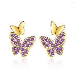 Stud Pendientes Charms 925 Silver Needle Butterfly Girls Cute Flower Sparkling Aretes 2023 Año Regalos para mujeres amantes