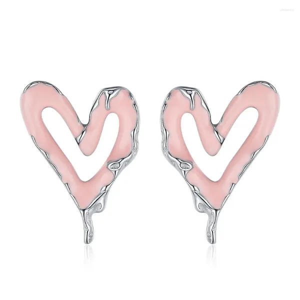 Pendientes de tuerca con forma de flor de cerezo, corazón rosa, textura de Lava femenina Irregular, amor fresco, personalidad, joyería de gota de aceite