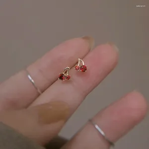 Boucles d'oreilles cerise pour femmes, Simple, mignon, Fruit doux, anneau d'oreille Chic rouge cristal Zircon, Piercing féminin, petits bijoux, vente en gros