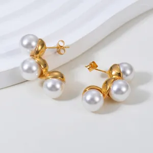 Boucles d'oreilles Chic en Imitation de perles pour femmes, en acier inoxydable, breloques dorées exquises, bijoux élégants