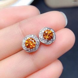 Boucles d'oreilles à étalon chic Little Fleur jaune 1carat Crystal Citrine Zircon Diamants Gemmes pour femmes Blanc Rose Gold Color Bijoux