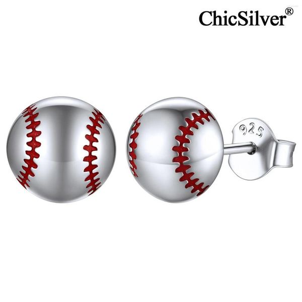 Boucles d'oreilles ChicSilver 925 boule en argent Sterling pour femmes hommes Baseball sport accessoires bijoux Fans cadeau