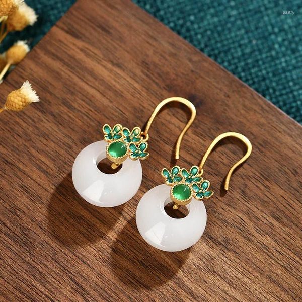 Boucles d'oreilles chinois Style de cour chinois Cheongsam Hanfu Accessoires Imitation Jade Cluters Flower Paix Buckle Rétro