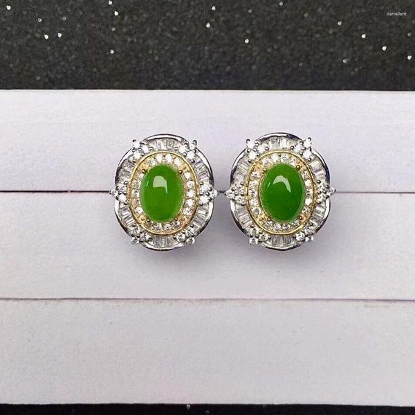 Boucles d'oreilles Jade verte chinois pour usure quotidienne 6 mm 8 mm Natural Solid 925 Bijoux en argent