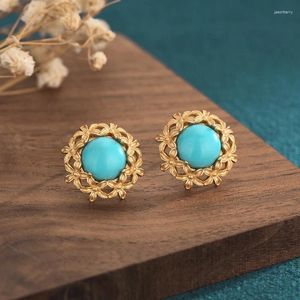 Boucles d'oreilles étalon de style chinois or couleur sculptée fleur verte pierre pour la fête de la fête des femmes bijoux accessoires cadeaux