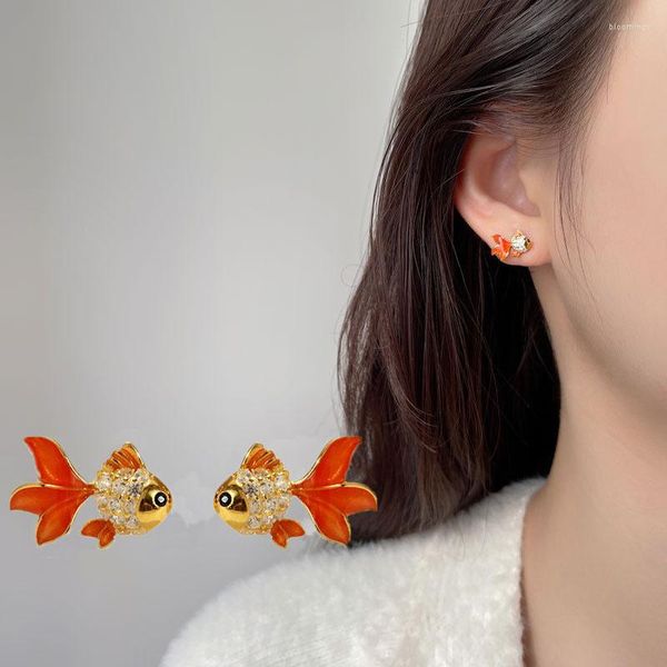 Boucles D'oreilles Style Chinois Orange Rouge En Trois Dimensions Koi Pour Les Femmes Simplicité Niche Bonne Chance Poisson Rouge Bijoux Petite Amie Cadeau