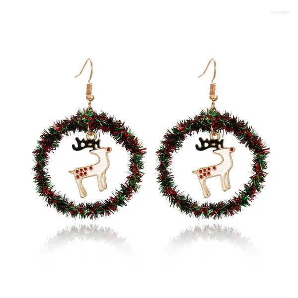 Boucles d'oreilles de noël, couronne ronde créative pour femmes, père noël, bonhomme de neige, arbre, élan, bijoux de Festivals de l'année