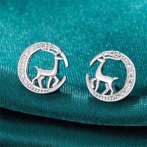 Boucles d'oreilles jour de noël mignon Animal cerf élan lune pour les femmes couleur argent blanc Zircon Valentine boucle d'oreille amoureux bijoux cadeaux