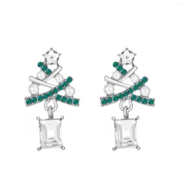 Boucles d'oreilles goujons de Noël Strads avec des strassage étincelant une forme d'arbre créatif pour le cadeau de fête de vacances