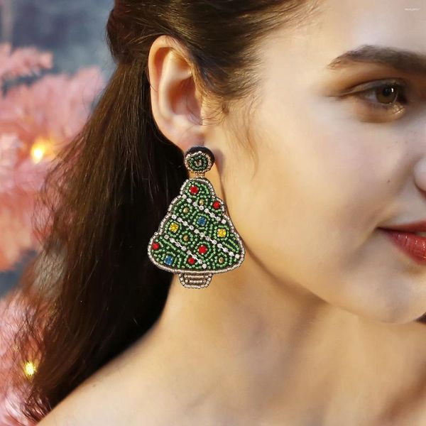 Pendientes De Botón Navidad Para Mujer Con Cuentas Vacaciones Reno Bombilla Bota Joyería Festiva Hecha A Mano Regalos