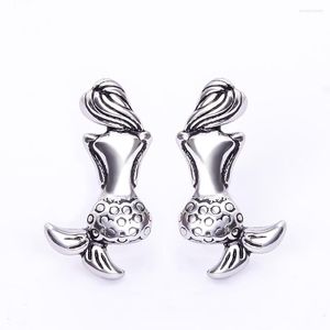 Boucles d'oreilles à clous, 1 paire, support de sirène, pour femmes et filles, bijoux de perçage mignons à la mode, cadeau de noël