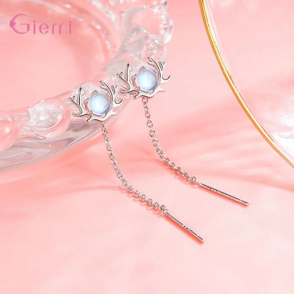 Boucles d'oreilles Stud Gift Moonstone Retro Deer File pour les femmes Femme Shining 925 Bijoux de l'année d'anniversaire en argent sterling