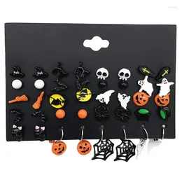 Ensemble de boucles d'oreilles de noël et d'halloween pour femmes, lampe citrouille chauve-souris, squelette Web pour pendentif croisé, bijoux H9ED