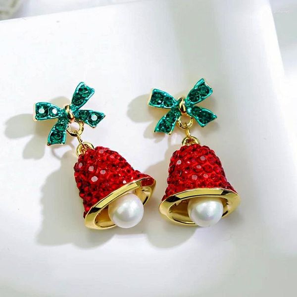 Pendientes de tuerca para fiesta de Navidad, colgante de campana de viento con lazo, accesorios para mujer, regalo para niñas, joyería de moda 2023 para mujer