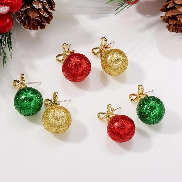 Boucles d'oreilles de goujon Ball de bowknot vert rouge de Noël pour femmes