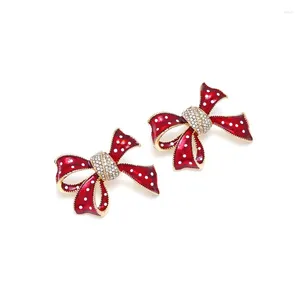 Boucles d'oreilles avec nœud en strass de noël pour femmes, bijoux à pois rouges, cadeaux de Festival d'année pour filles